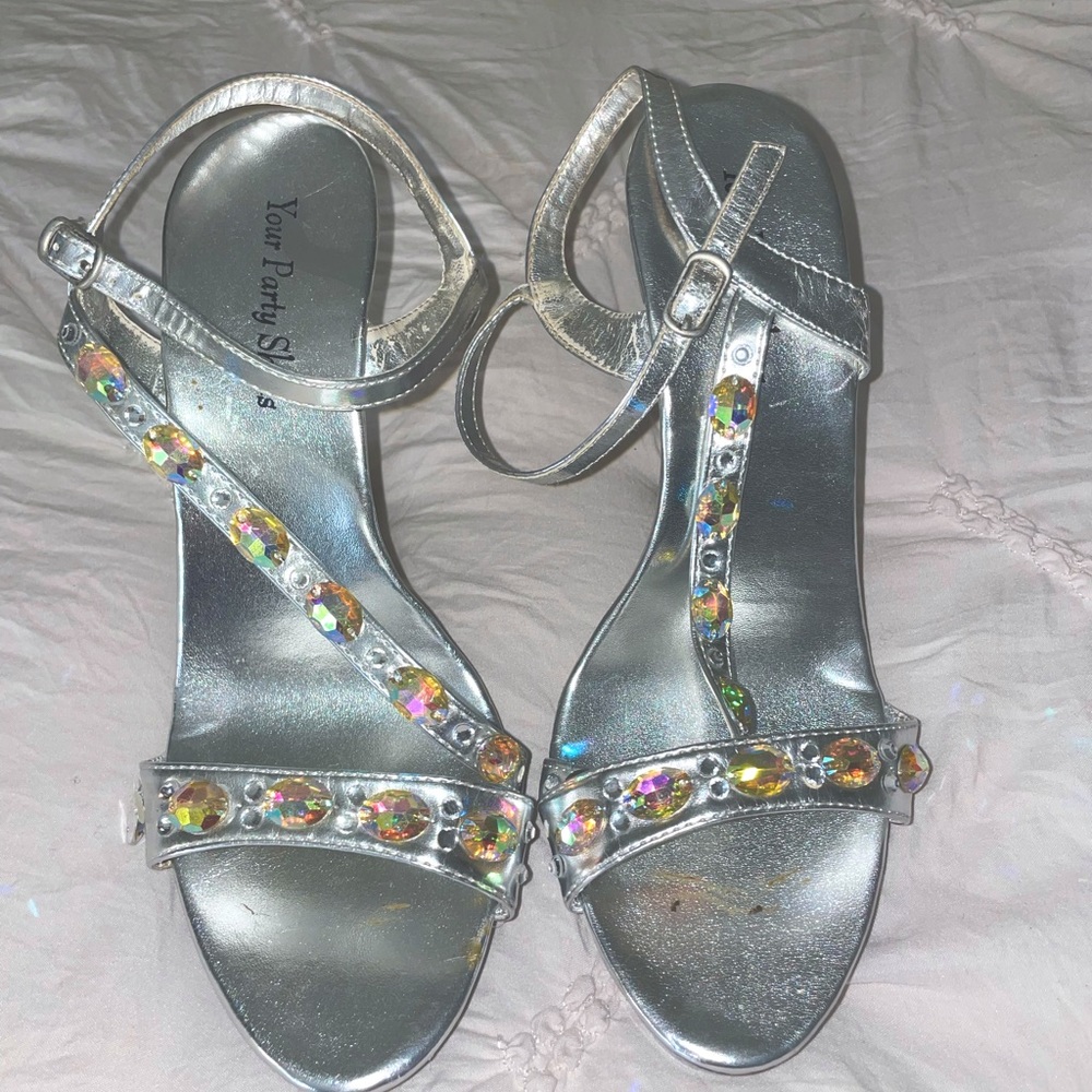 Silver high heel platform heels